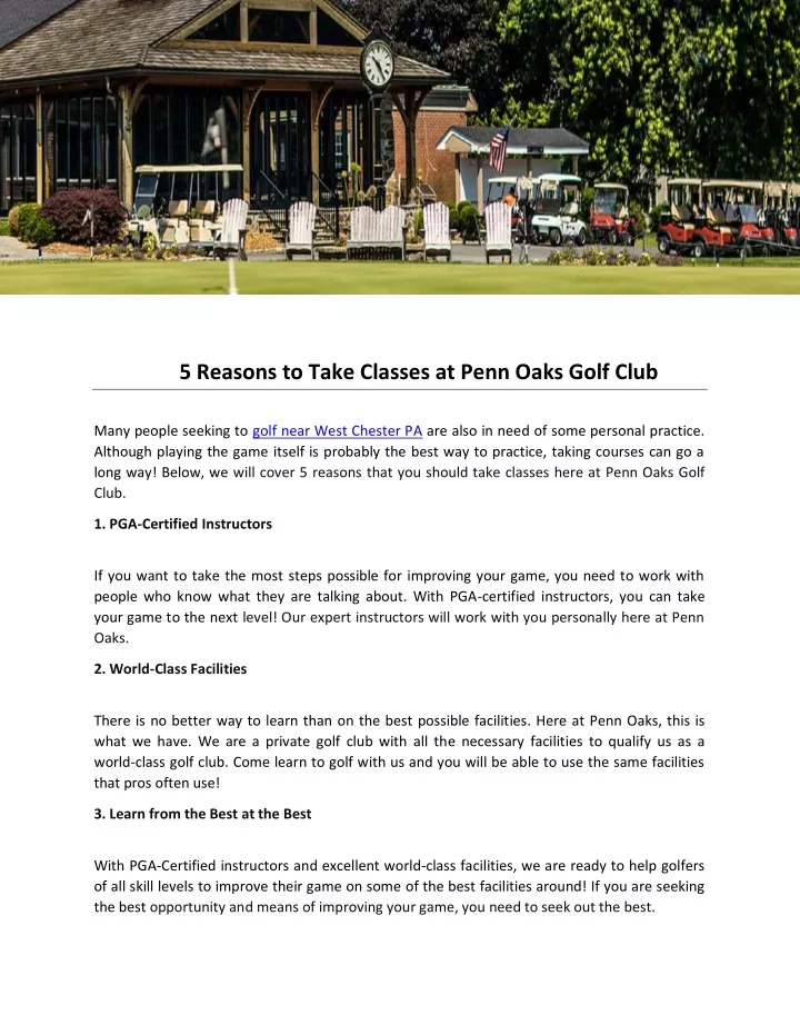 5 reasons to take classes at penn oaks golf club