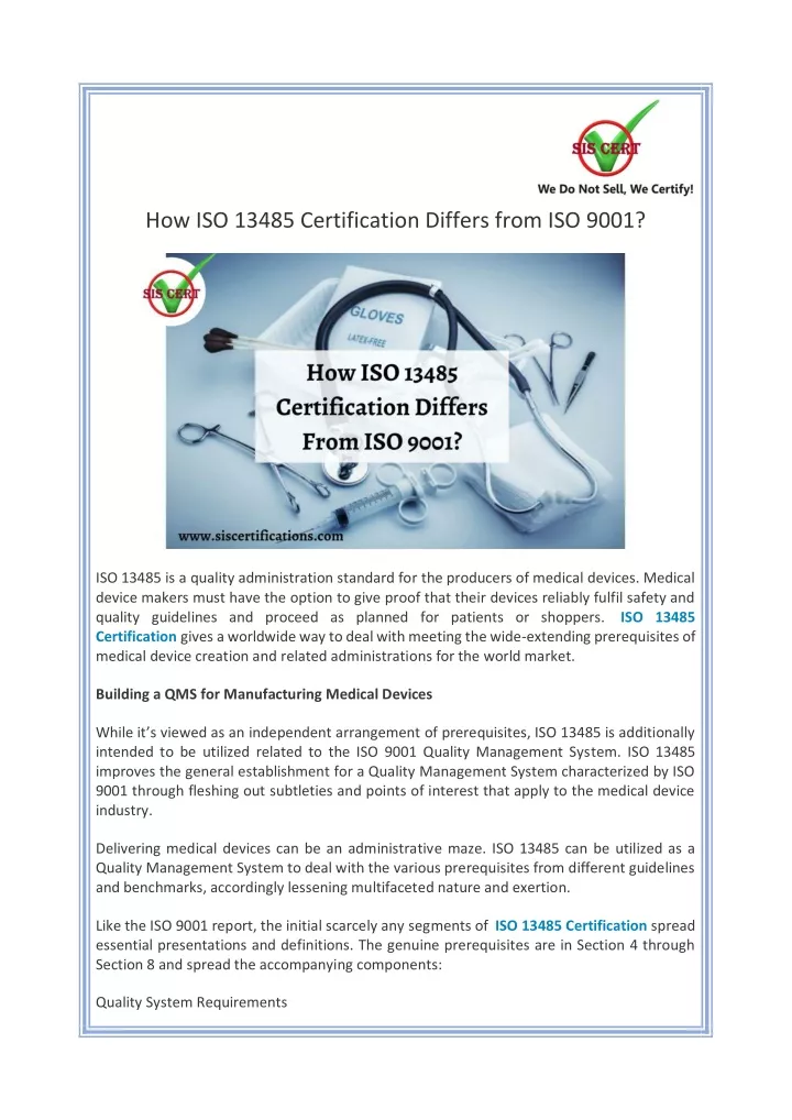 how iso 13485 certification differs from iso 9001