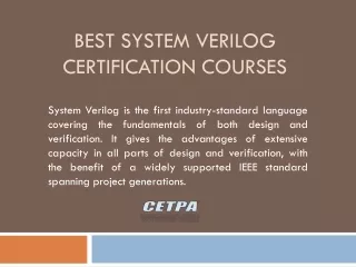 Best SYSTEM VERILOG Certification Courses