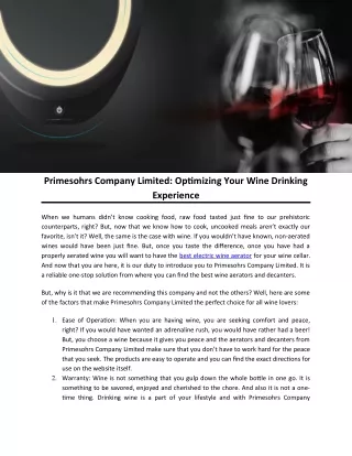 Primesohrs Company Limited: Optimizing Your Wine Drinking Experience
