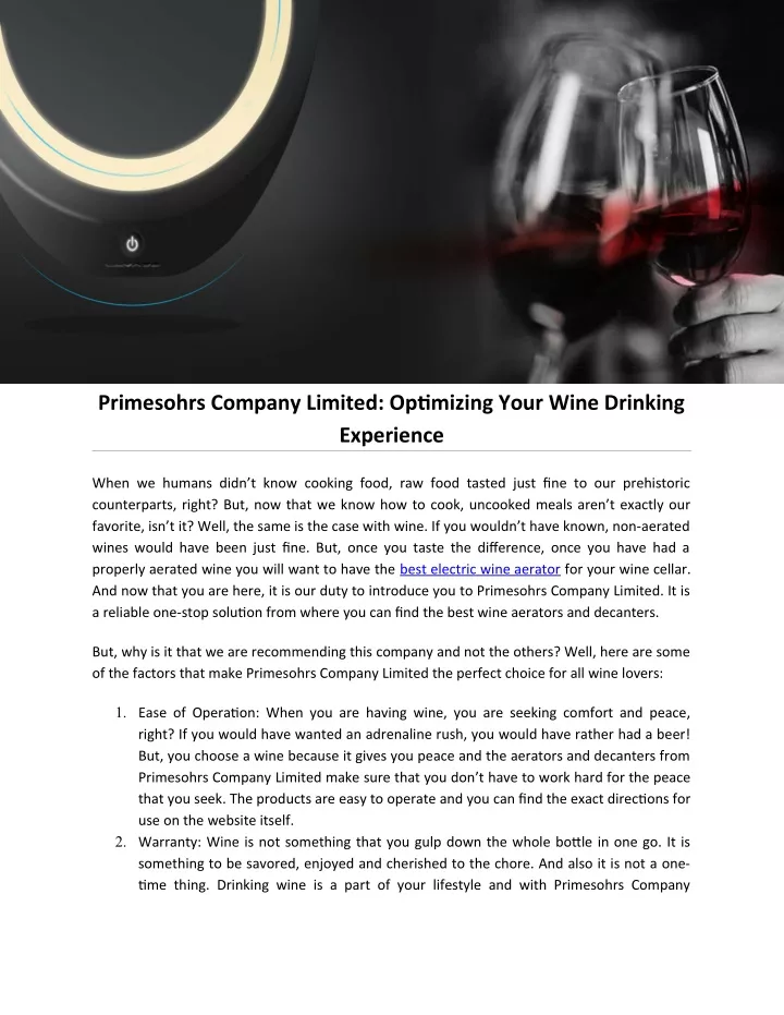 primesohrs company limited optimizing your wine