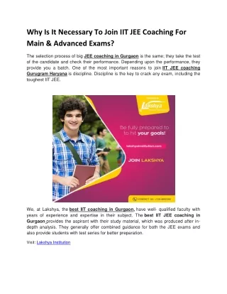 Why Is It Necessary To Join IIT JEE Coaching For Main & Advanced Exams?