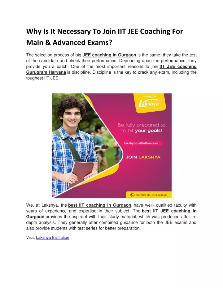 why is it necessary to join iit jee coaching