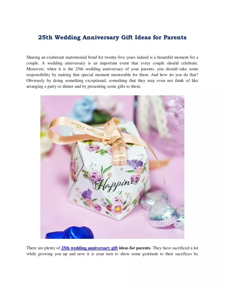 25th wedding anniversary gift ideas for parents