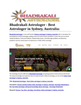 Bhadrakali Astrologer - Best Astrologer in Sydney, Australia: