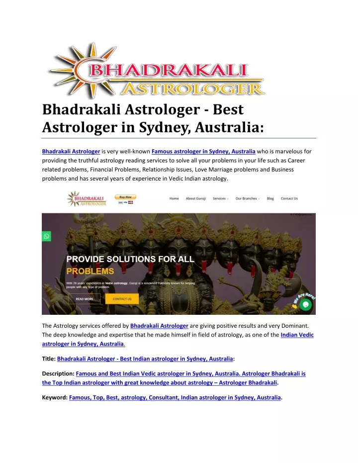 bhadrakali astrologer best astrologer in sydney