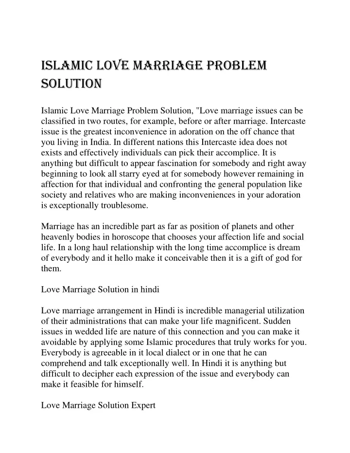 islamic love marriage problem solution