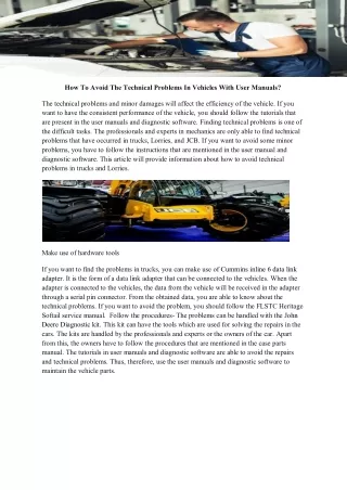 how to avoid the technical problems in vehicles