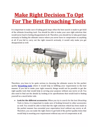 Make The Right Decision To Opt For The Best Broaching Tools