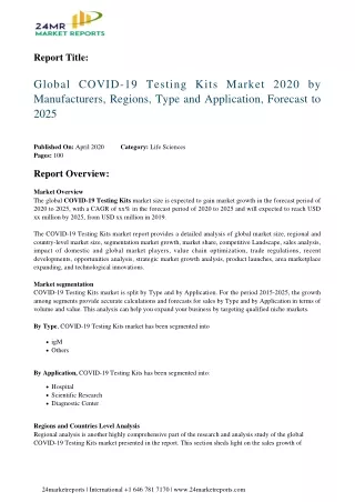 COVID 19 Testing Kits Expand with Significant CAGR During 2020 2025