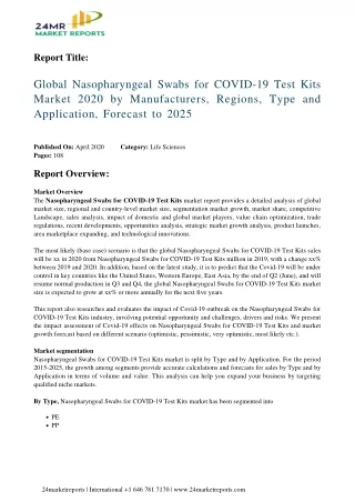 Nasopharyngeal Swabs for COVID 19 Test Kits Analysis 2020 and In depth Research on Emerging Growth F