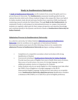 Study in Southwestern University