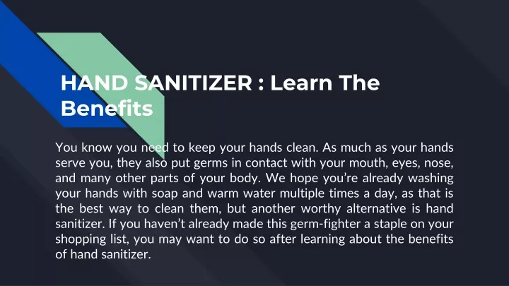 hand sanitizer learn the benefits