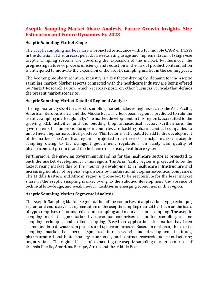 aseptic sampling market share analysis future