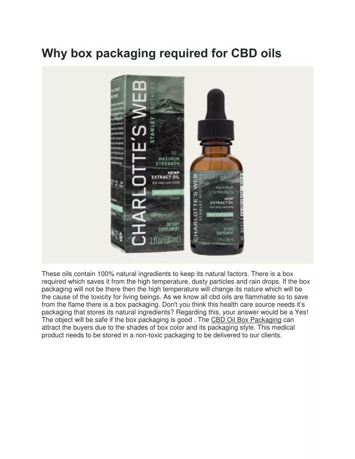 why box packaging required for cbd oils