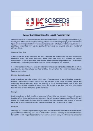 major considerations for liquid floor screed