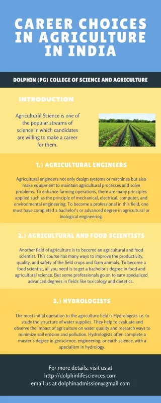 Career Choices in Agriculture in India