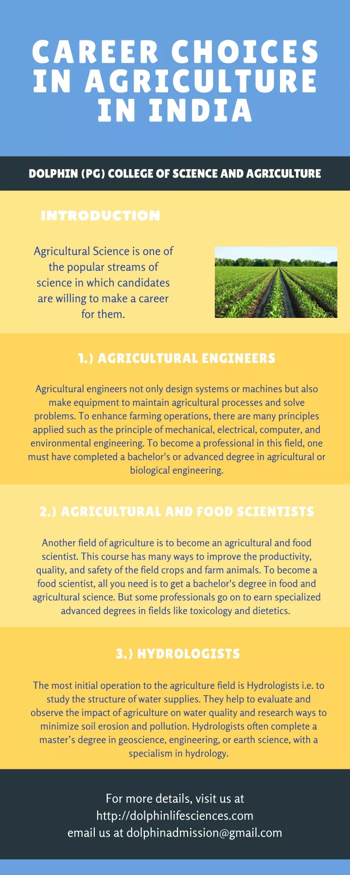 career choices in agriculture in india