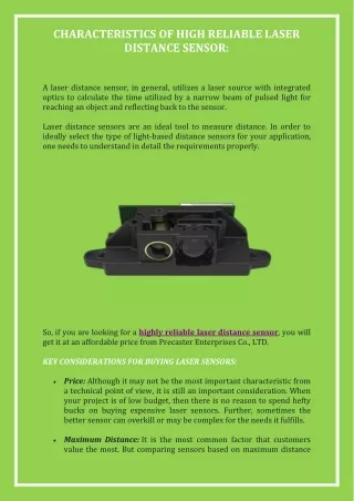 characteristics of high reliable laser distance