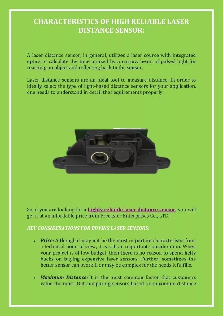 characteristics of high reliable laser distance