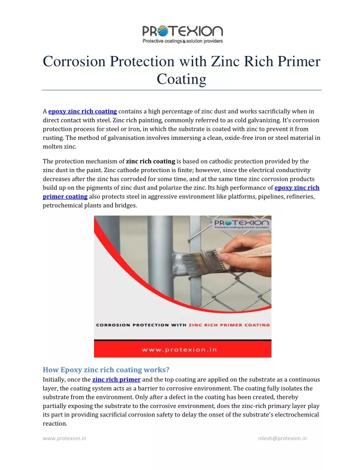 corrosion protection with zinc rich primer coating