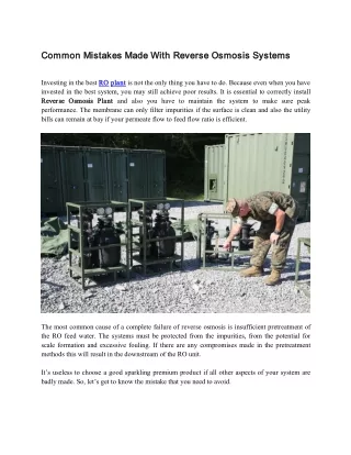 Common Mistakes Made With Reverse Osmosis Systems