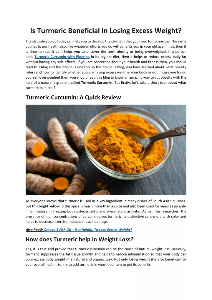 is turmeric beneficial in losing excess weight
