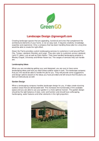 Landscape Design @greengofl.com