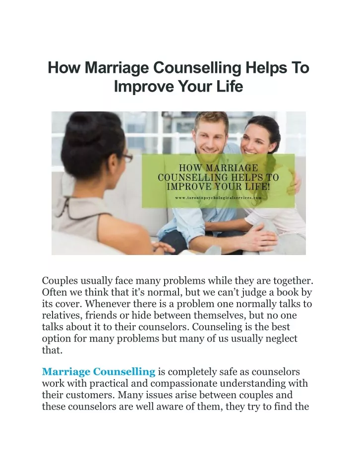 how marriage counselling helps to improve your