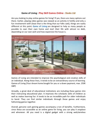 Game of Living - Skill Based Games - Dexks Ltd