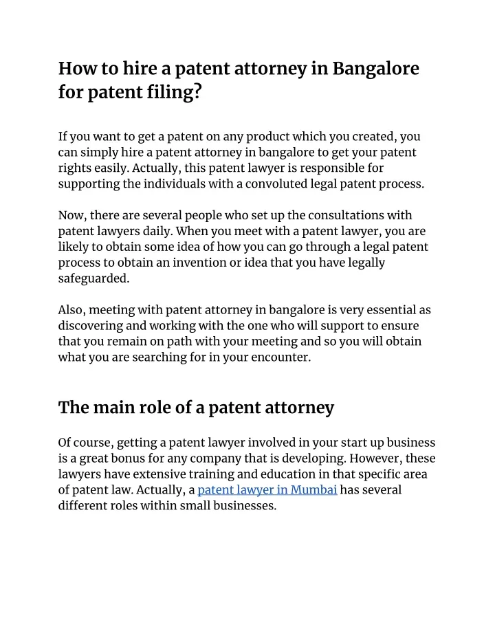 how to hire a patent attorney in bangalore