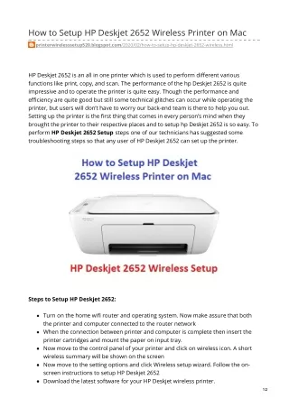 How to Setup HP Deskjet 2652 Wireless Printer on Mac