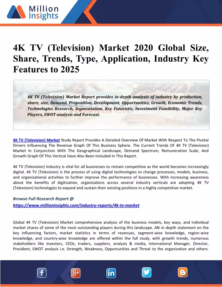 4k tv television market 2020 global size share