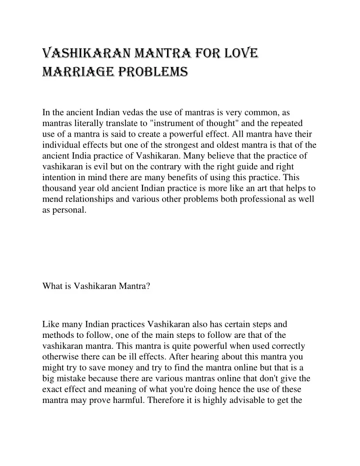 vashikaran mantra for love marriage problems