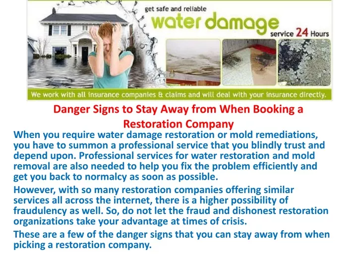 danger signs to stay away from when booking a restoration company