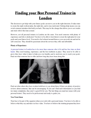 Finding your Best Personal Trainer in London