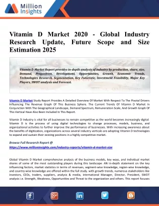 Vitamin D Market: 2020 Global Industry Trends, Growth, Share, Size And 2025 Forecast Research Report