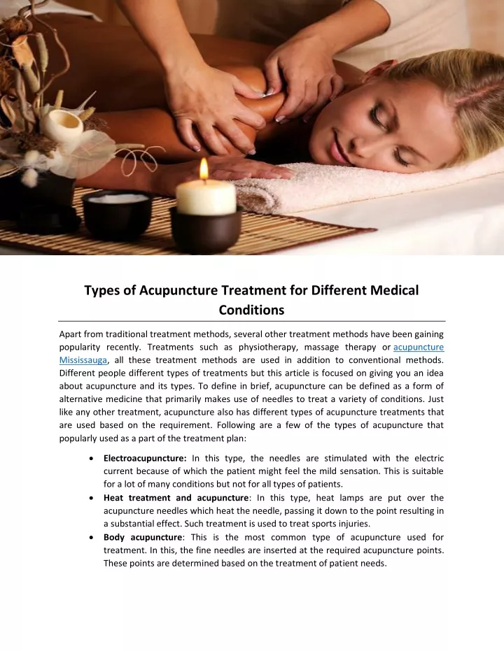 types of acupuncture treatment for different