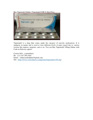 Buy Tapentadol Online | Tapentadol COD @ Best Price