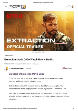 Extraction Movie 2020 Watch Now – Netflix https://hollywoodmovies99.com/