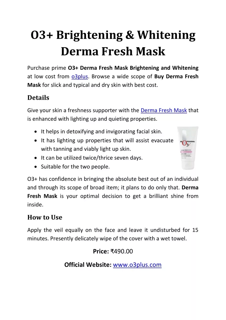 o3 brightening whitening derma fresh mask