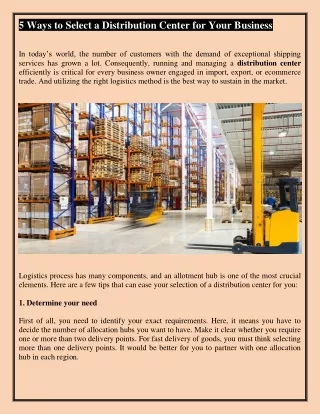5 ways to select a distribution center for your
