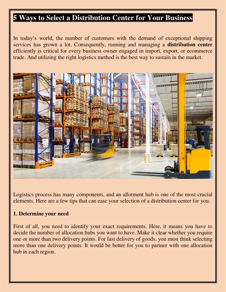 5 ways to select a distribution center for your