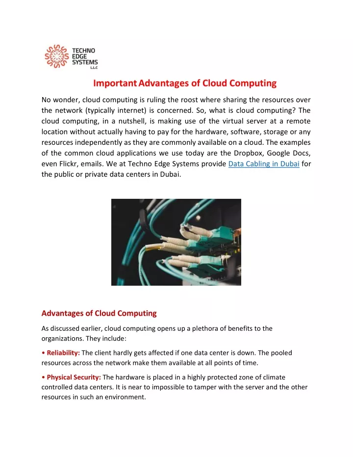 important advantages of cloud computing