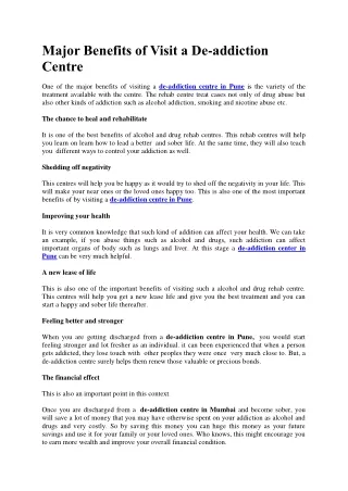 major benefits of visit a de addiction centre