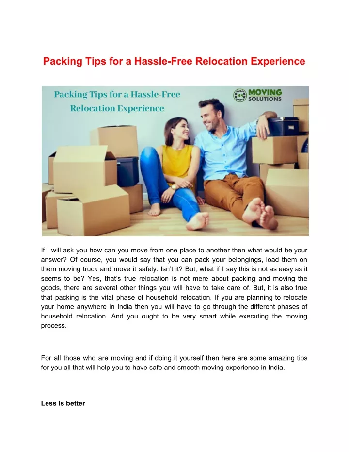 packing tips for a hassle free relocation
