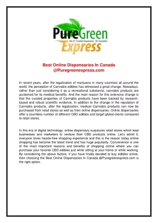 Best Online Dispensaries In Canada @Puregreenexpress.com