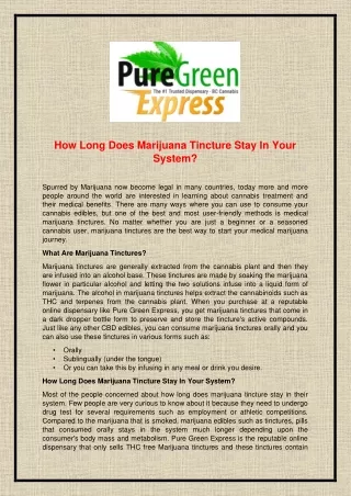 How Long Does Marijuana Tincture Stay In Your System?