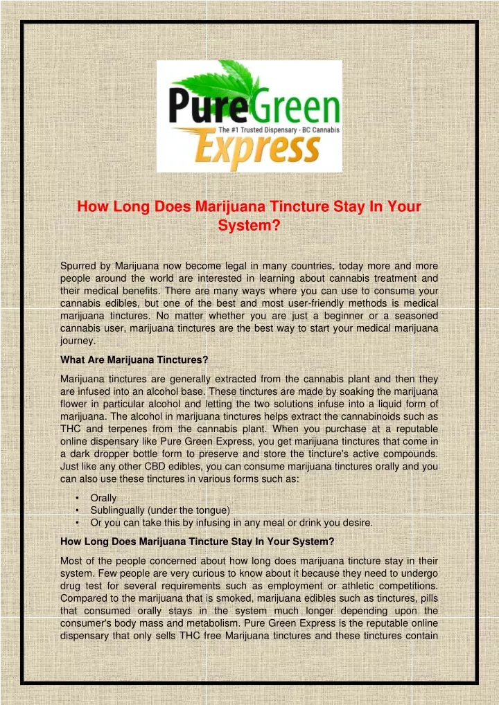how long does marijuana tincture stay in your