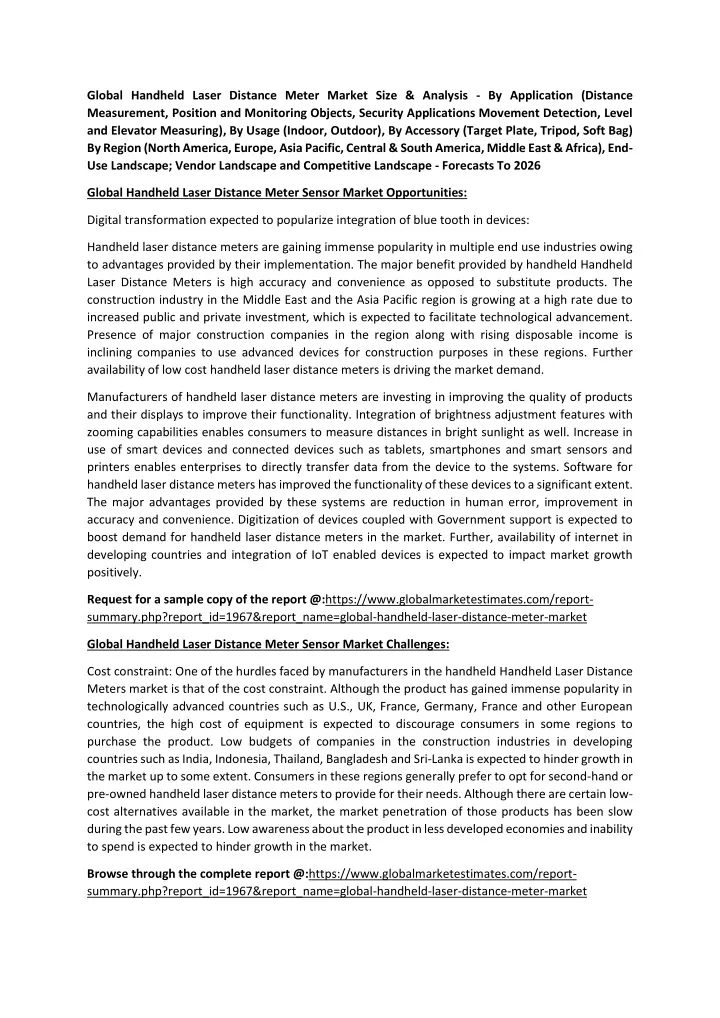 global handheld laser distance meter market size